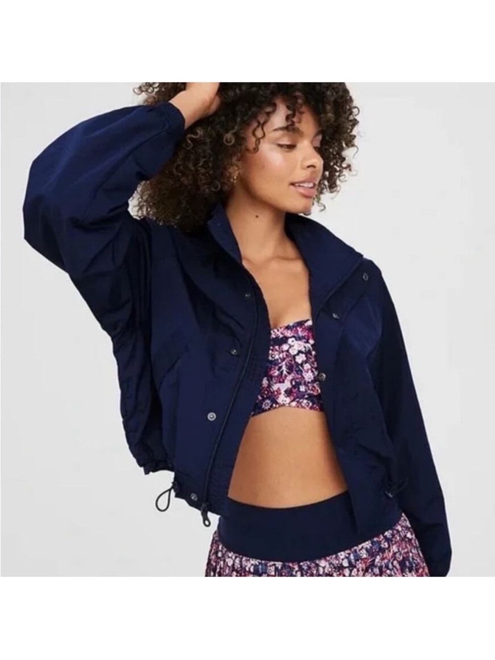 Offline by Aerie Cropped Navy Bomber Jacket with Adjustable Hem. Womens Size XL